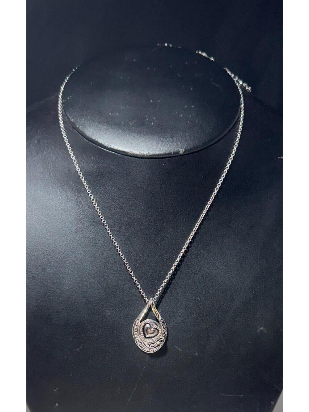 Silver Tone Teardrop Swirl Heart Pendant Necklace Dainty Chain Lobster Clasp
